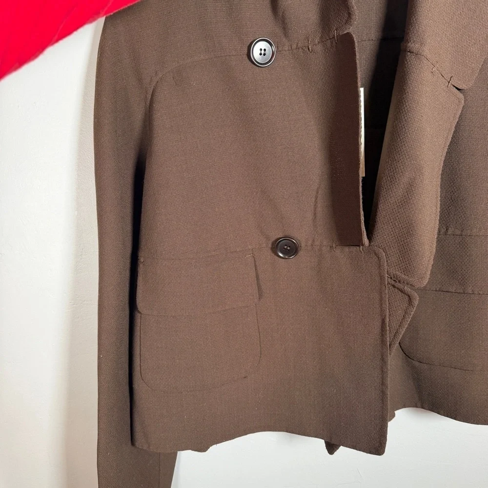 Leon Max Womens Cropped Boxy Blazer Academia Quiet Luxury MEDIUM Chocolate Brown